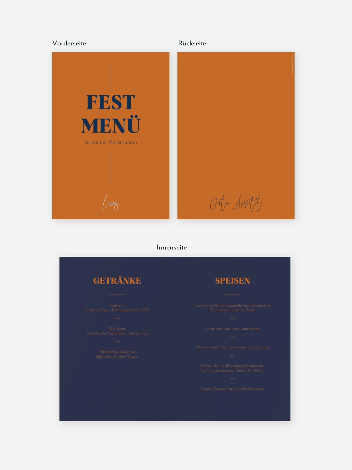Menükarte Kommunion Modern Font