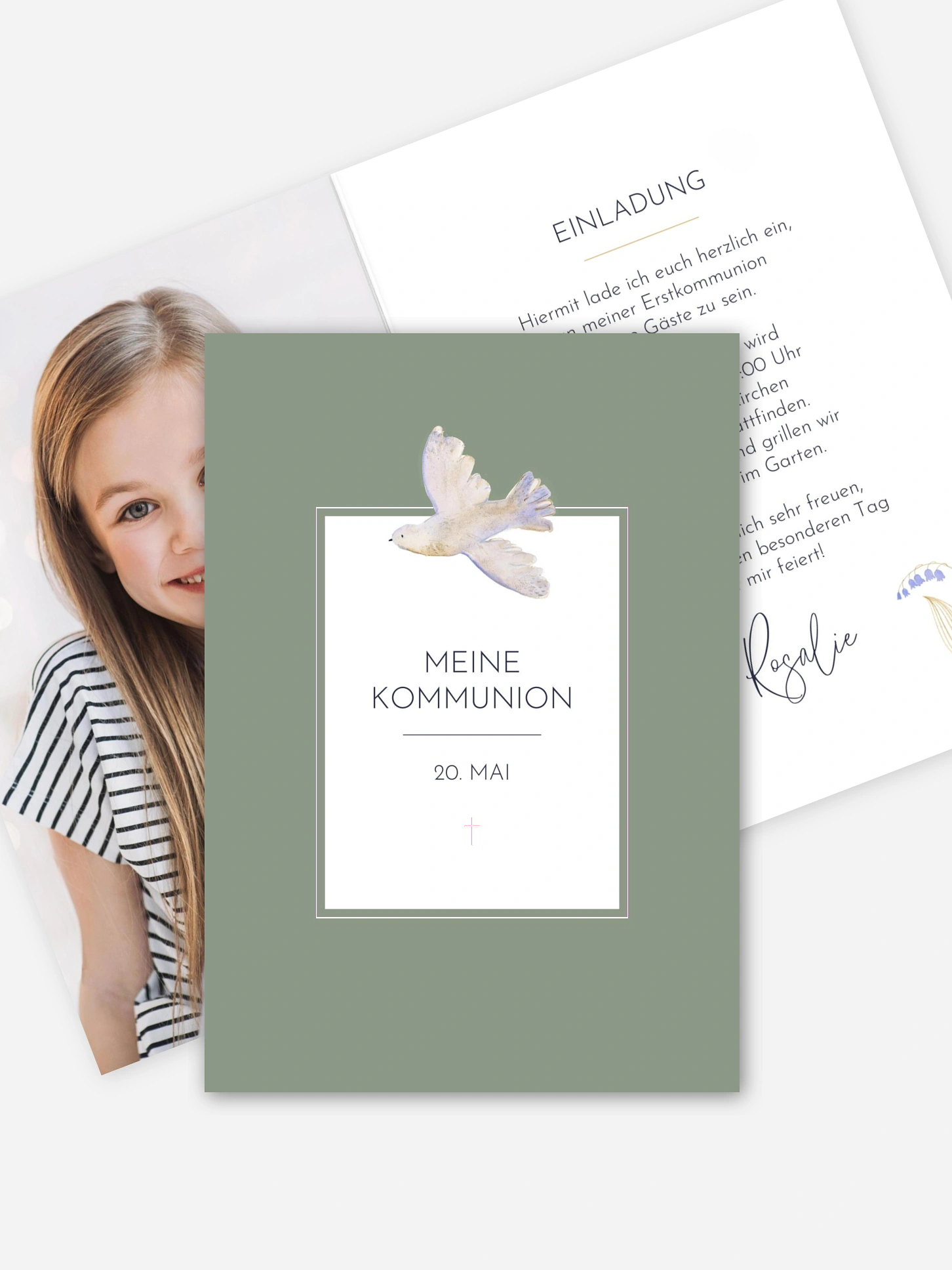 Kommunionseinladung Classic Dove