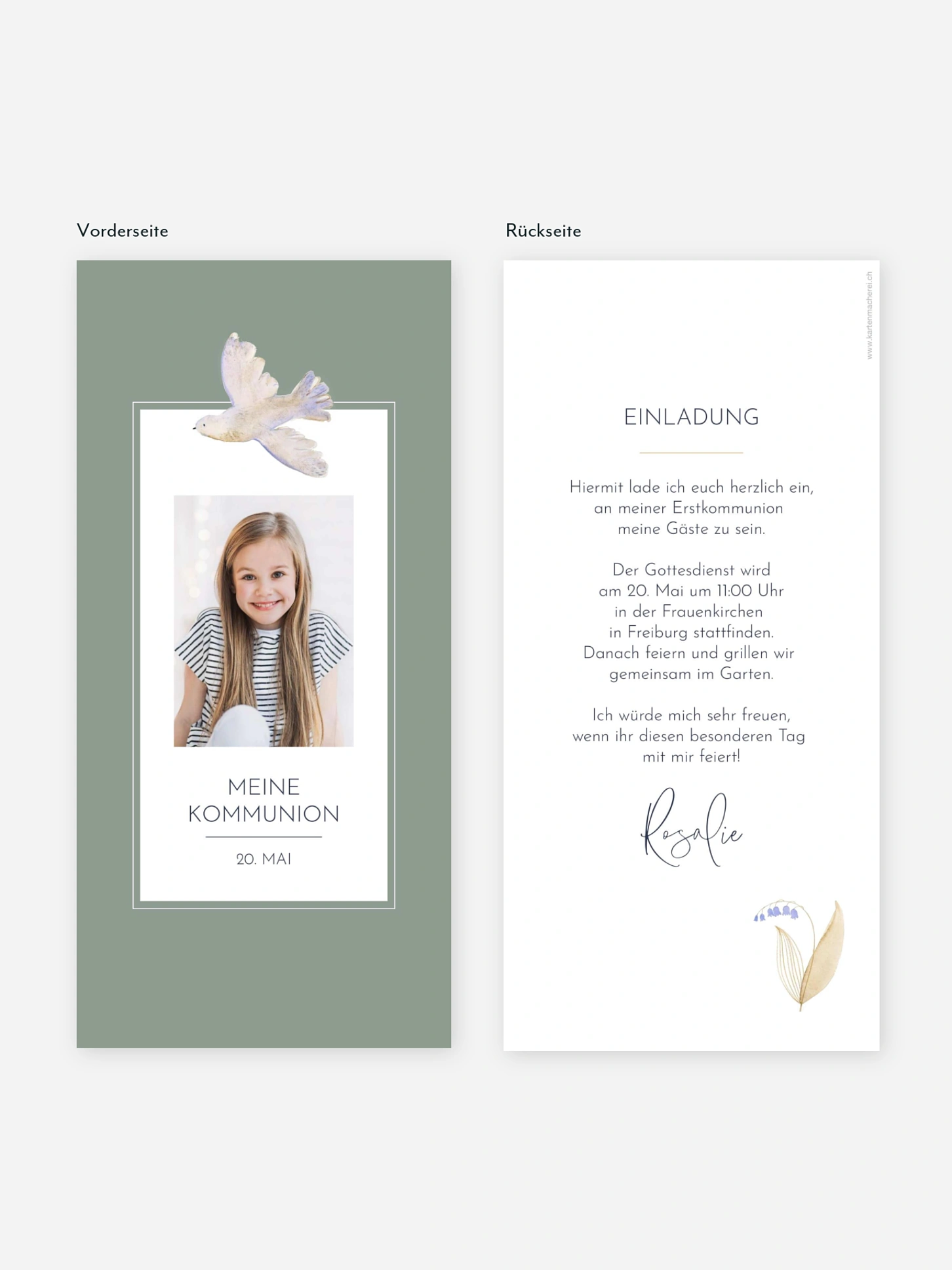 Kommunionseinladung Classic Dove