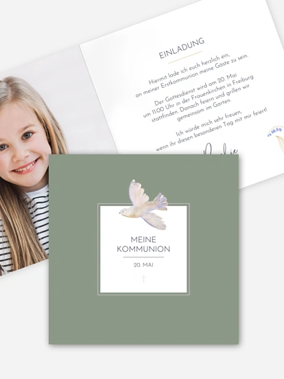 Kommunionseinladung Classic Dove