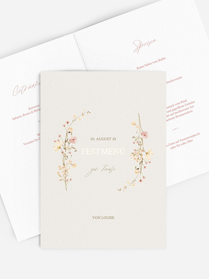 Menükarte Taufe Soft Bloom