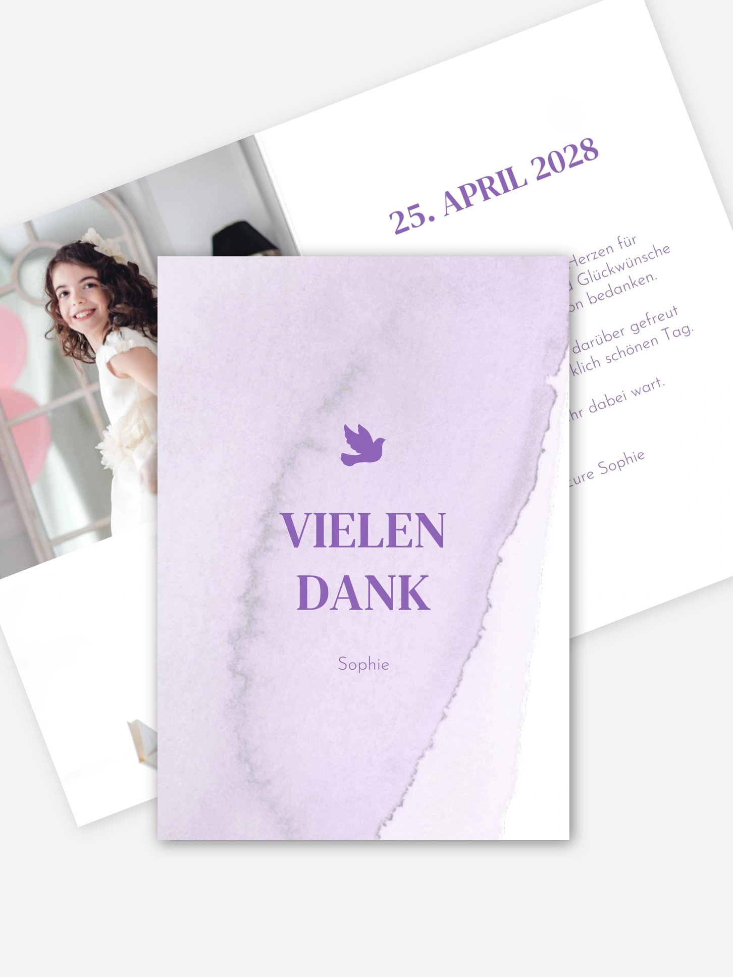 Danksagung Kommunion Watercolor Dove