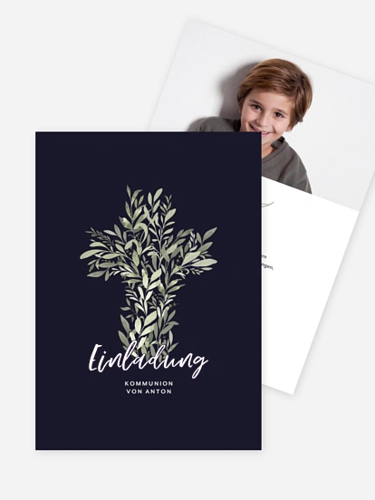 Kommunionseinladung Greenery Cross