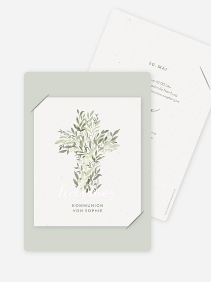Kommunionseinladung Greenery Cross