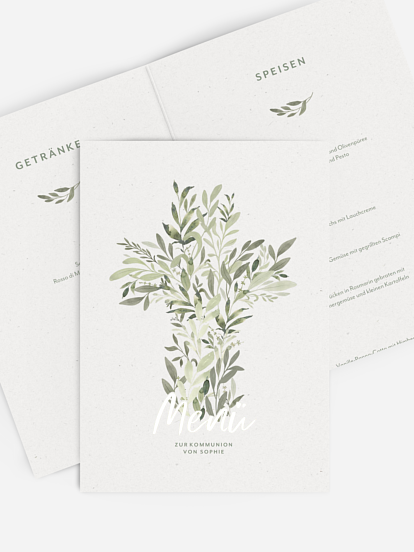 Menükarte Kommunion Greenery Cross