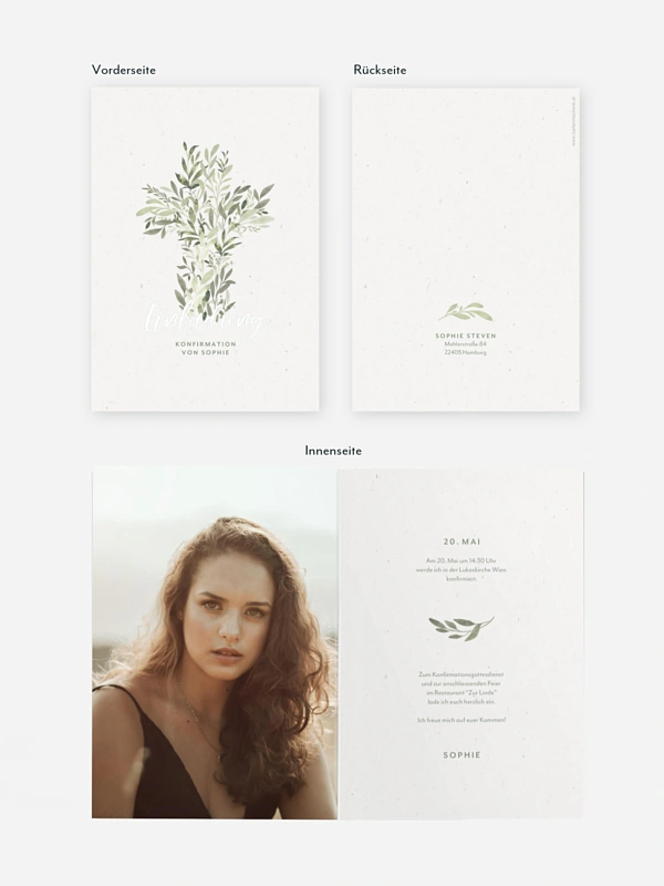 Konfirmationseinladung Greenery Cross