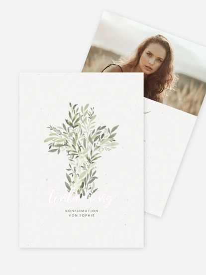 Konfirmationseinladung Greenery Cross