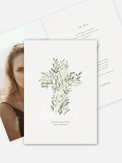 Konfirmationseinladung Greenery Cross