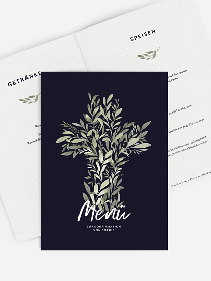 Menükarte Konfirmation Greenery Cross