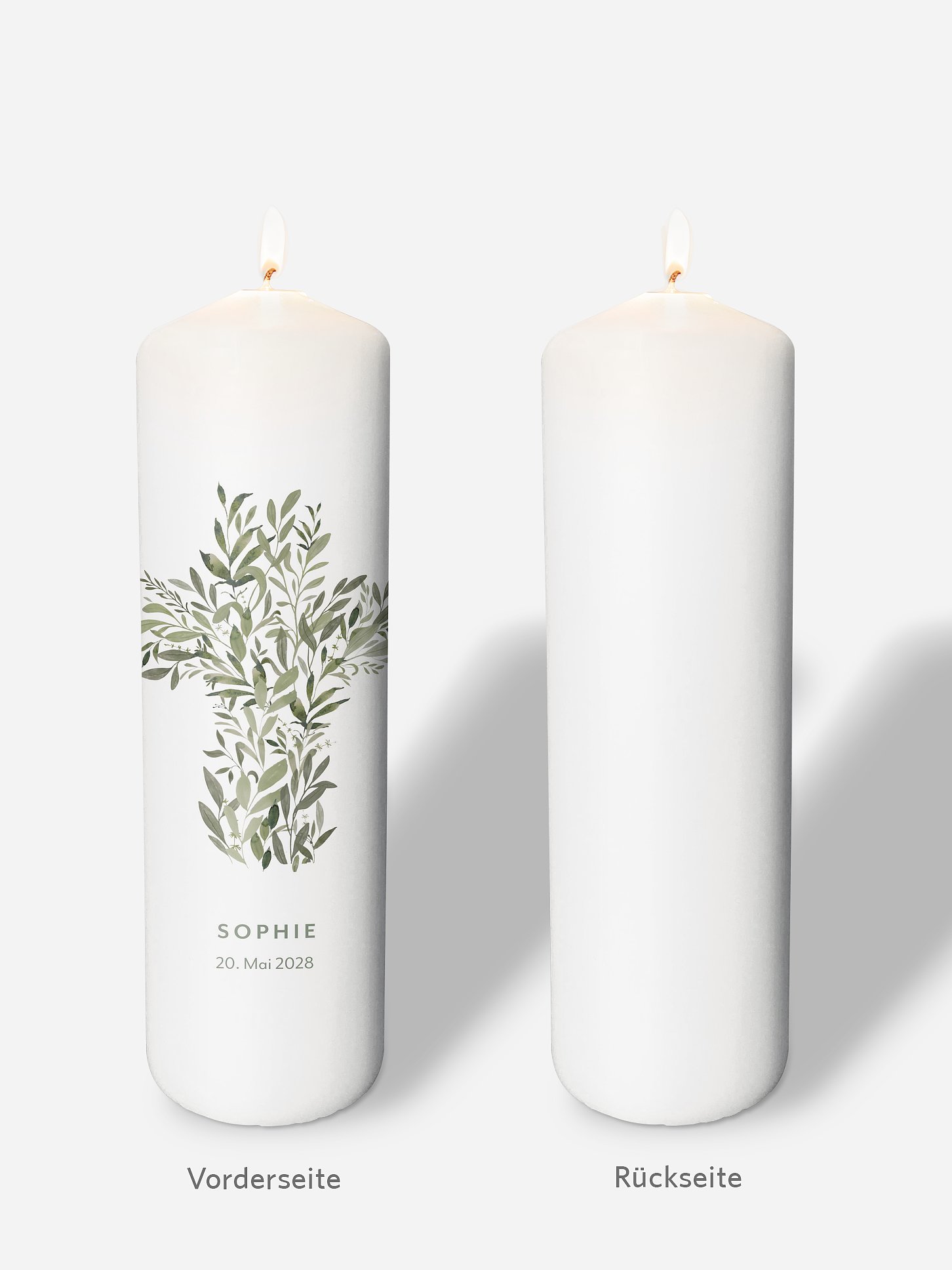 Taufkerze Greenery Cross