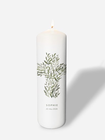 Taufkerze Greenery Cross