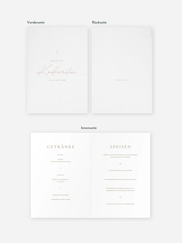 Menükarte Konfirmation Elegant Lettering