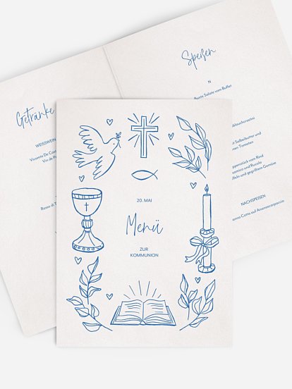 Menükarte Kommunion Blissful Symbols