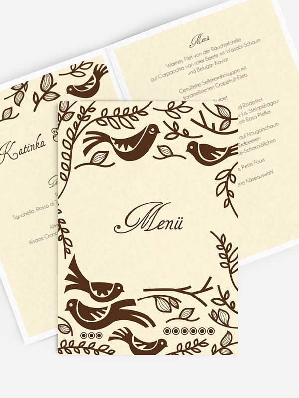 Menükarte Hochzeit Birdsong