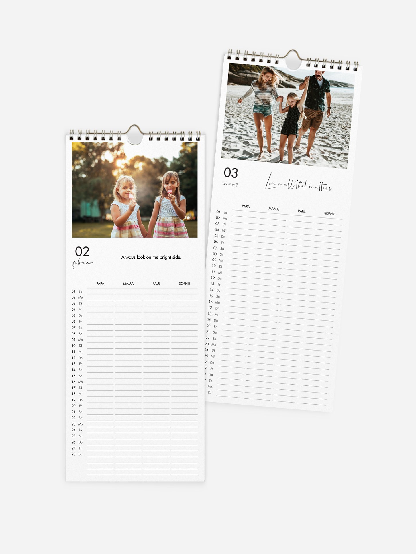 Familienkalender Große Worte 4 Spalten