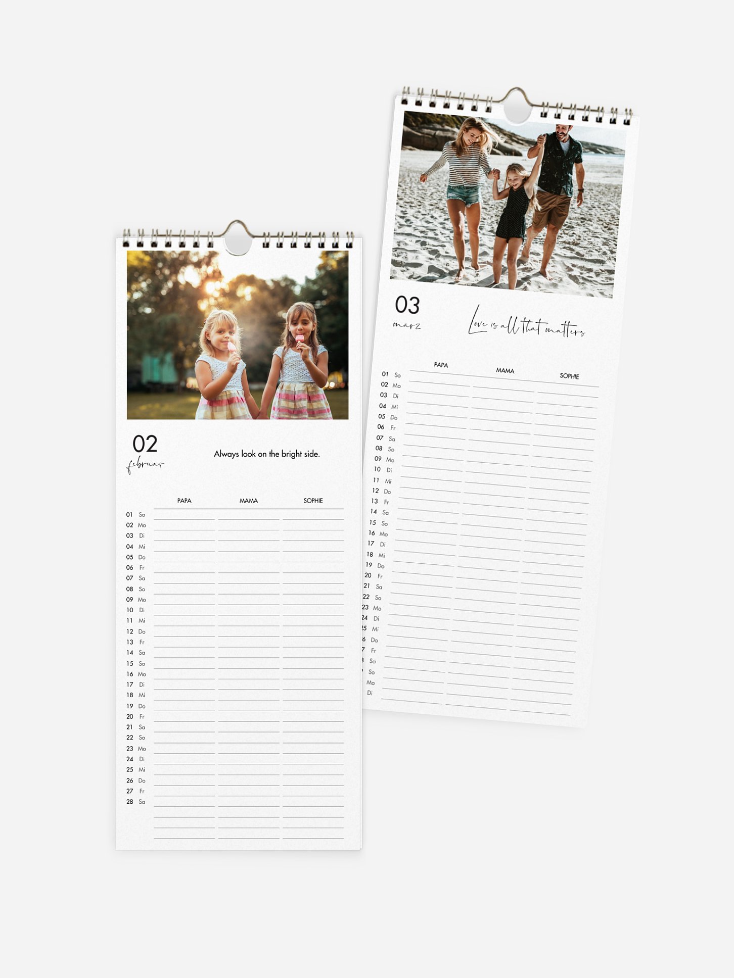 Familienkalender Große Worte 3 Spalten