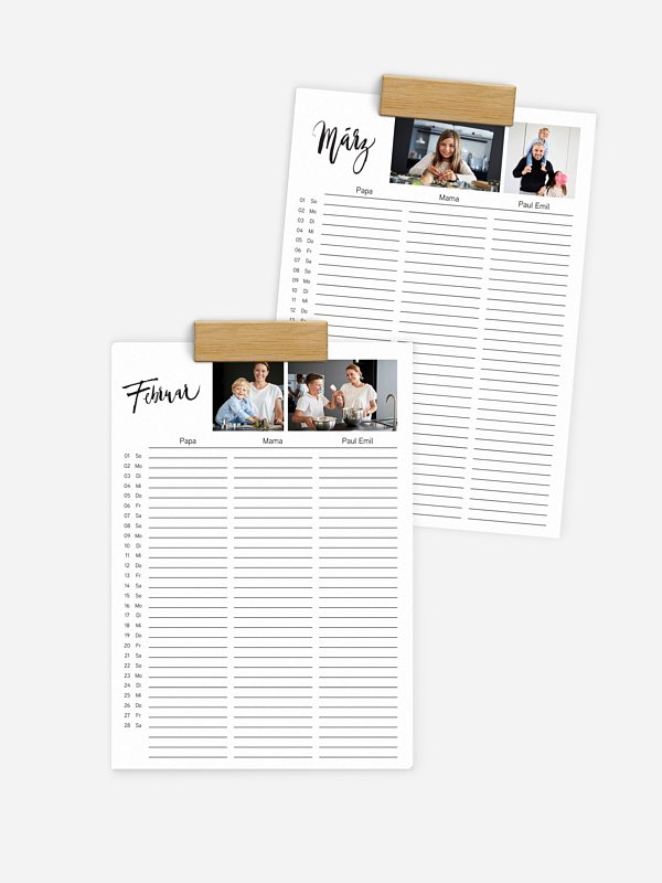 Familienkalender Modern Lettering 3 Spalten
