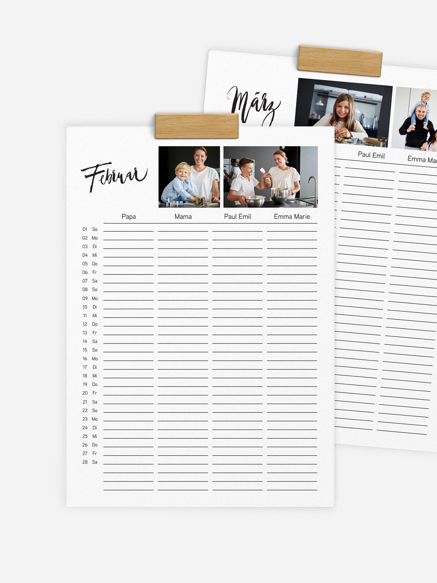Familienkalender Modern Lettering 4 Spalten