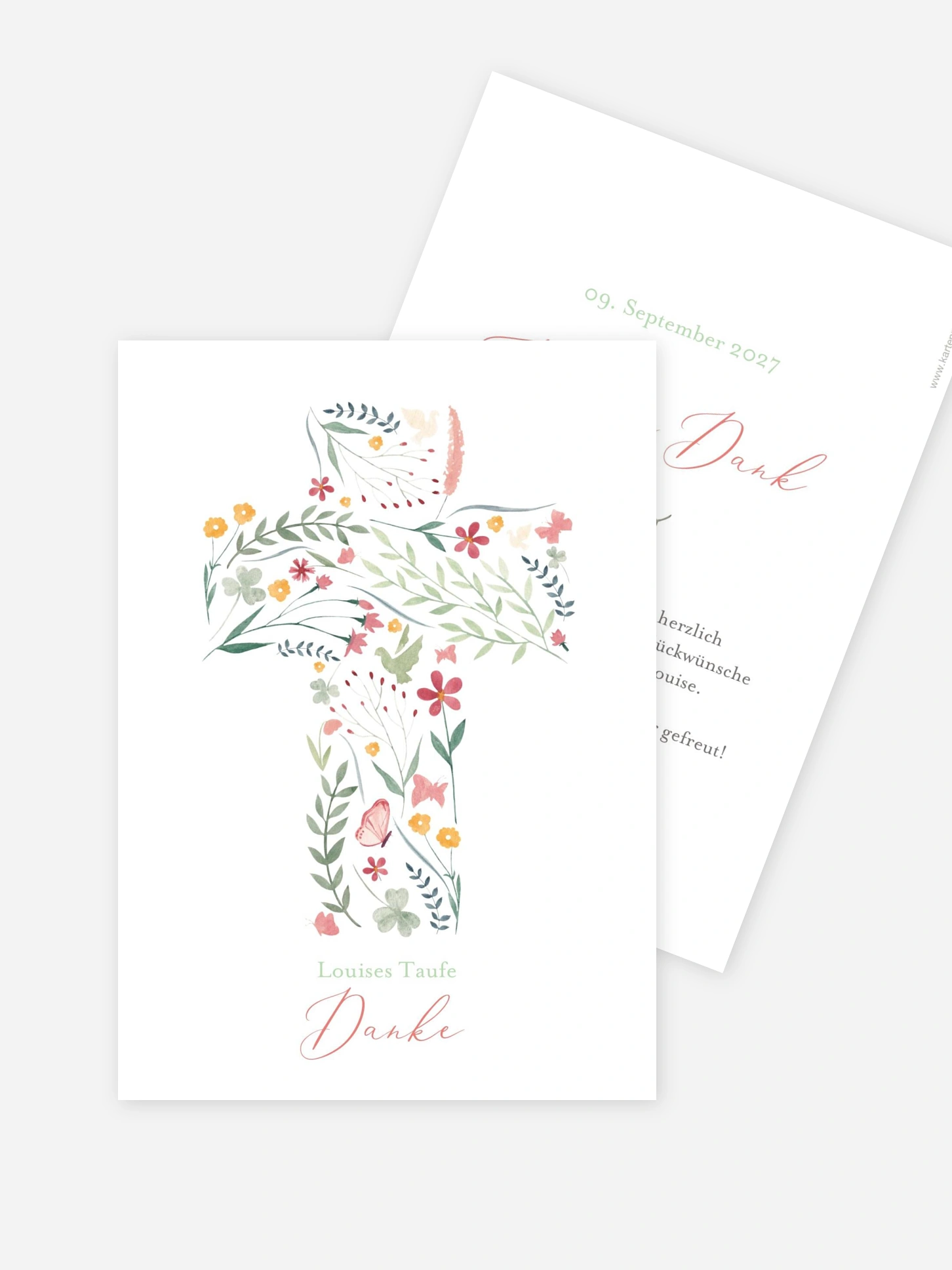 Dankeskarte Taufe Blumenkreuz