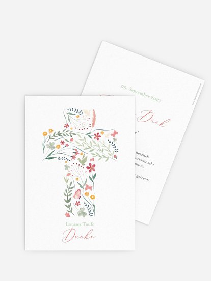 Dankeskarte Taufe Blumenkreuz