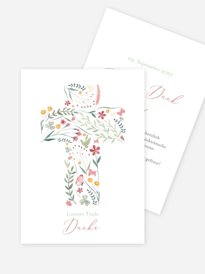 Dankeskarte Taufe Blumenkreuz