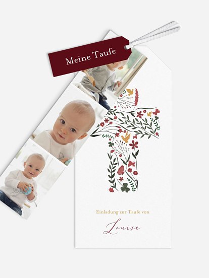 Taufeinladung Blumenkreuz