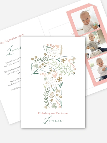 Taufeinladung Blumenkreuz