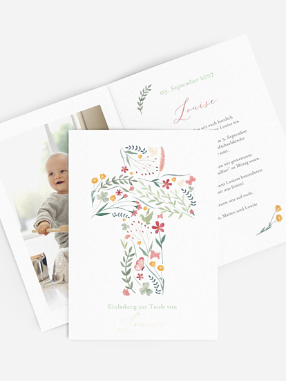 Taufeinladung Blumenkreuz