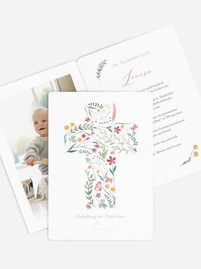 Taufeinladung Blumenkreuz