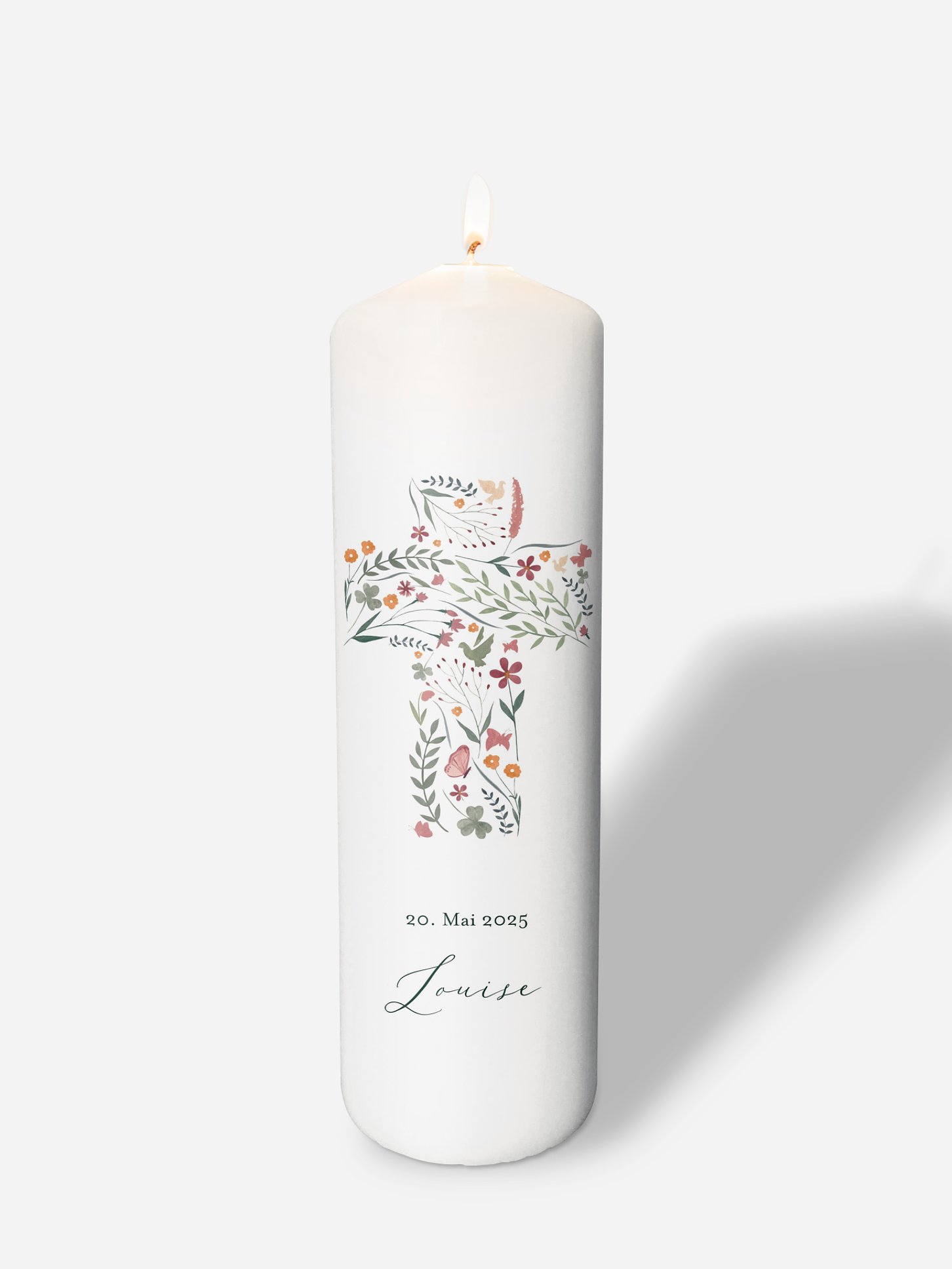 Konfirmationskerze Blumenkreuz