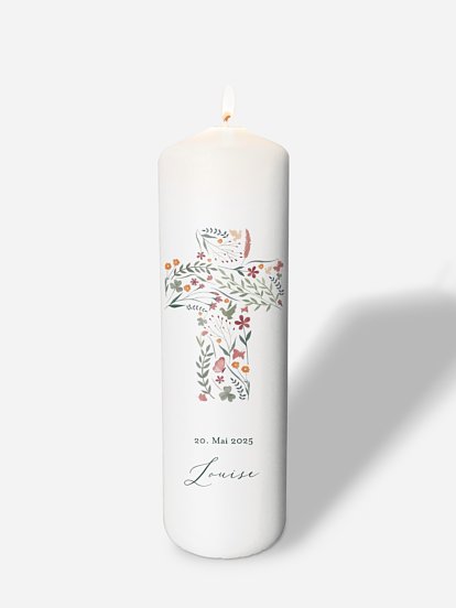 Konfirmationskerze Blumenkreuz