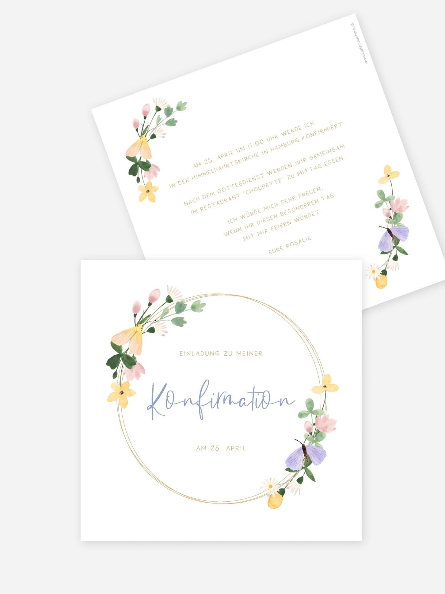 Konfirmationseinladung Blumenfalter