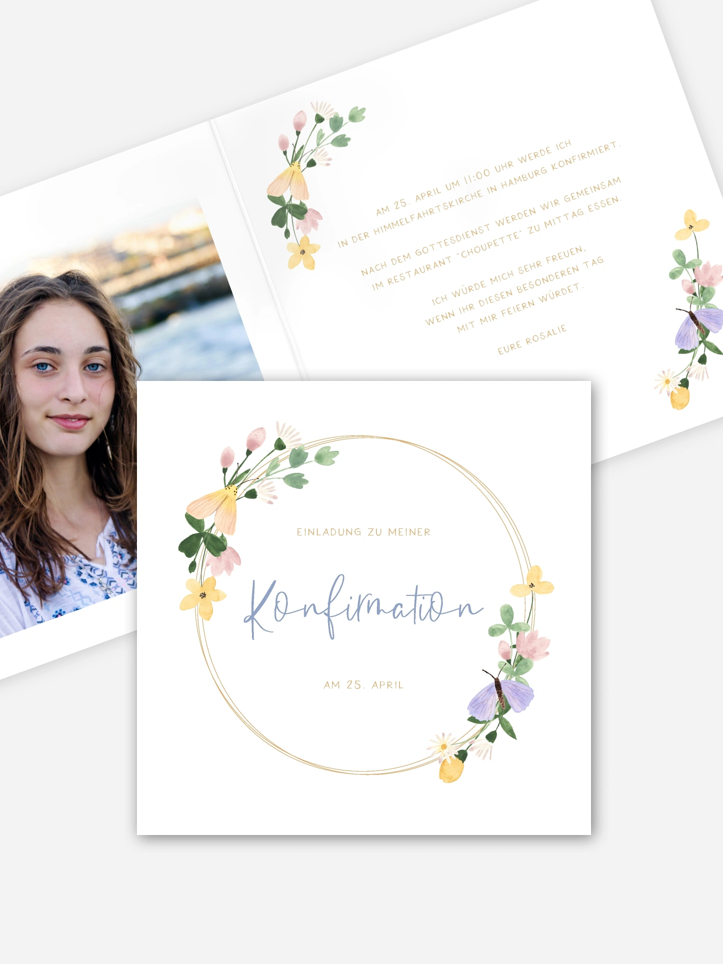 Konfirmationseinladung Blumenfalter