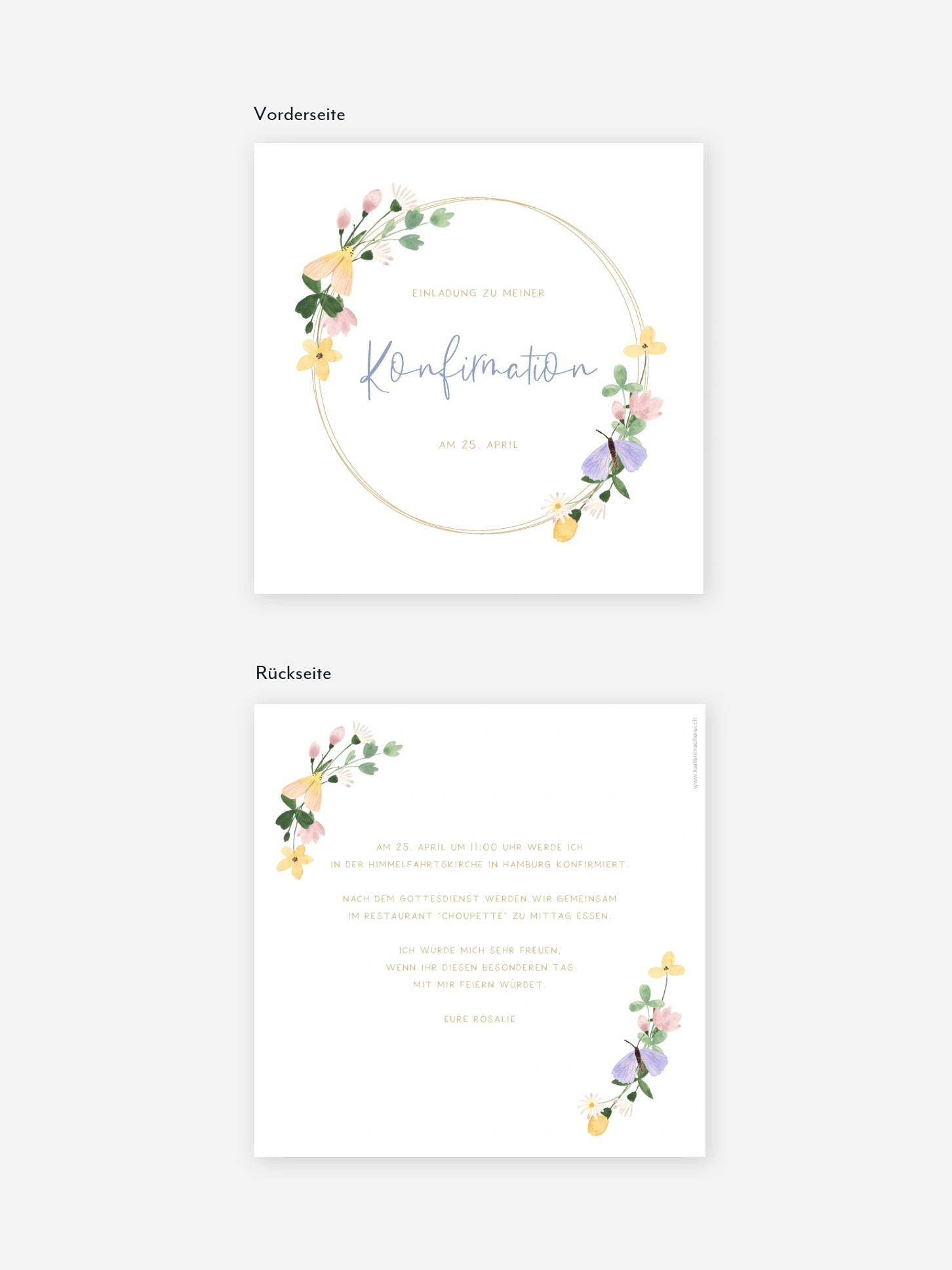 Konfirmationseinladung Blumenfalter