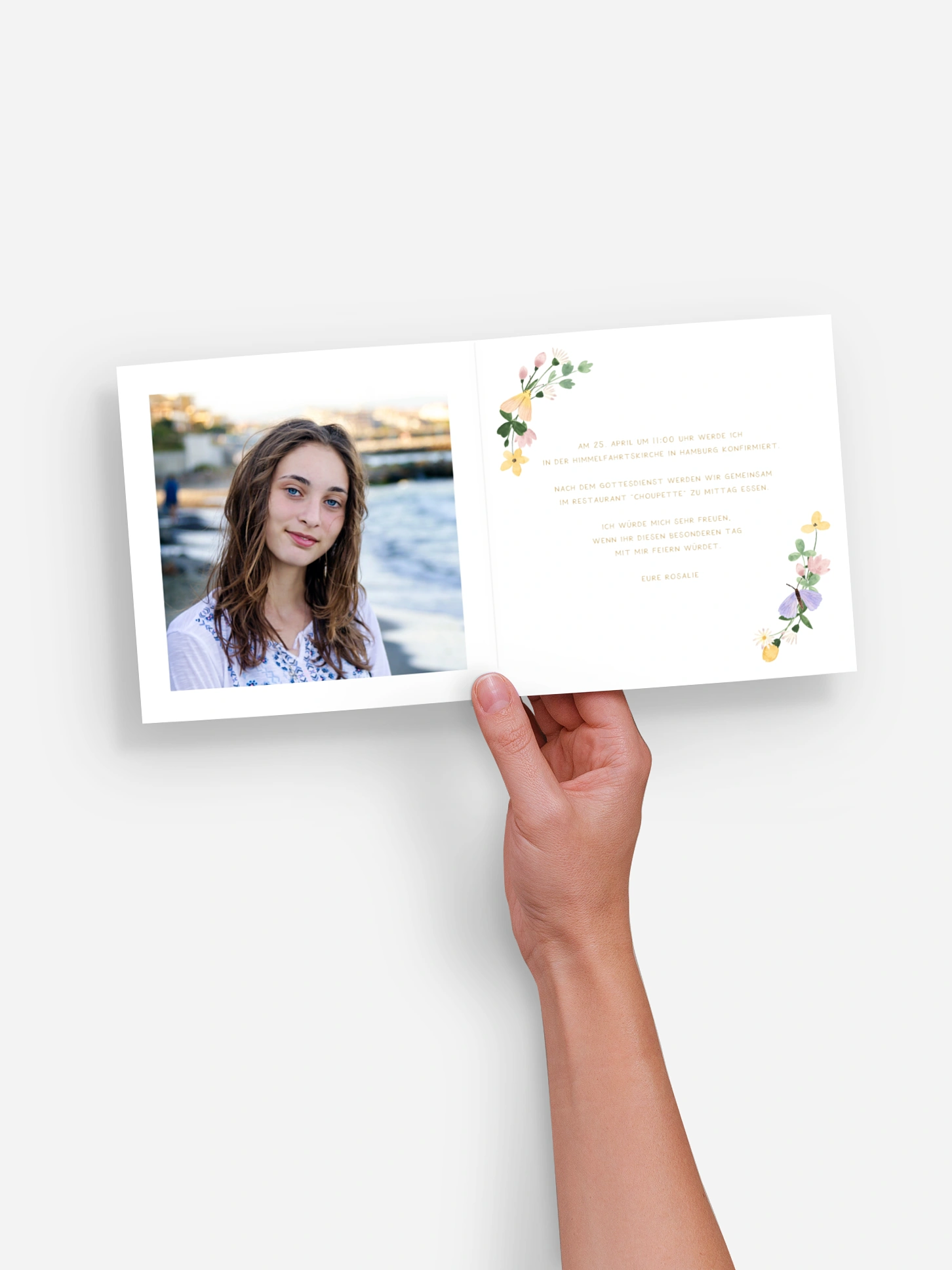 Konfirmationseinladung Blumenfalter