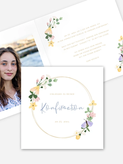 Konfirmationseinladung Blumenfalter