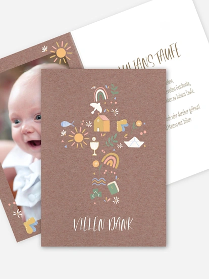 Dankeskarte Taufe Heilige Piktogramme