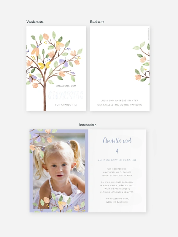 Kindergeburtstagseinladung Butterfly Tree