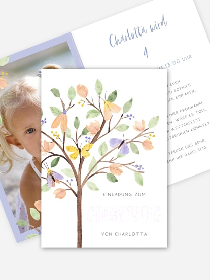 Kindergeburtstagseinladung Butterfly Tree