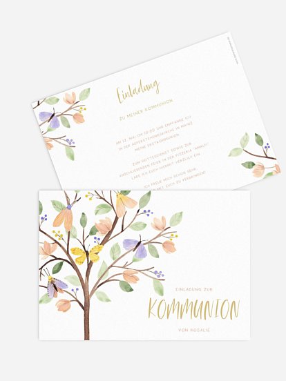 Kommunionseinladung Butterfly Tree
