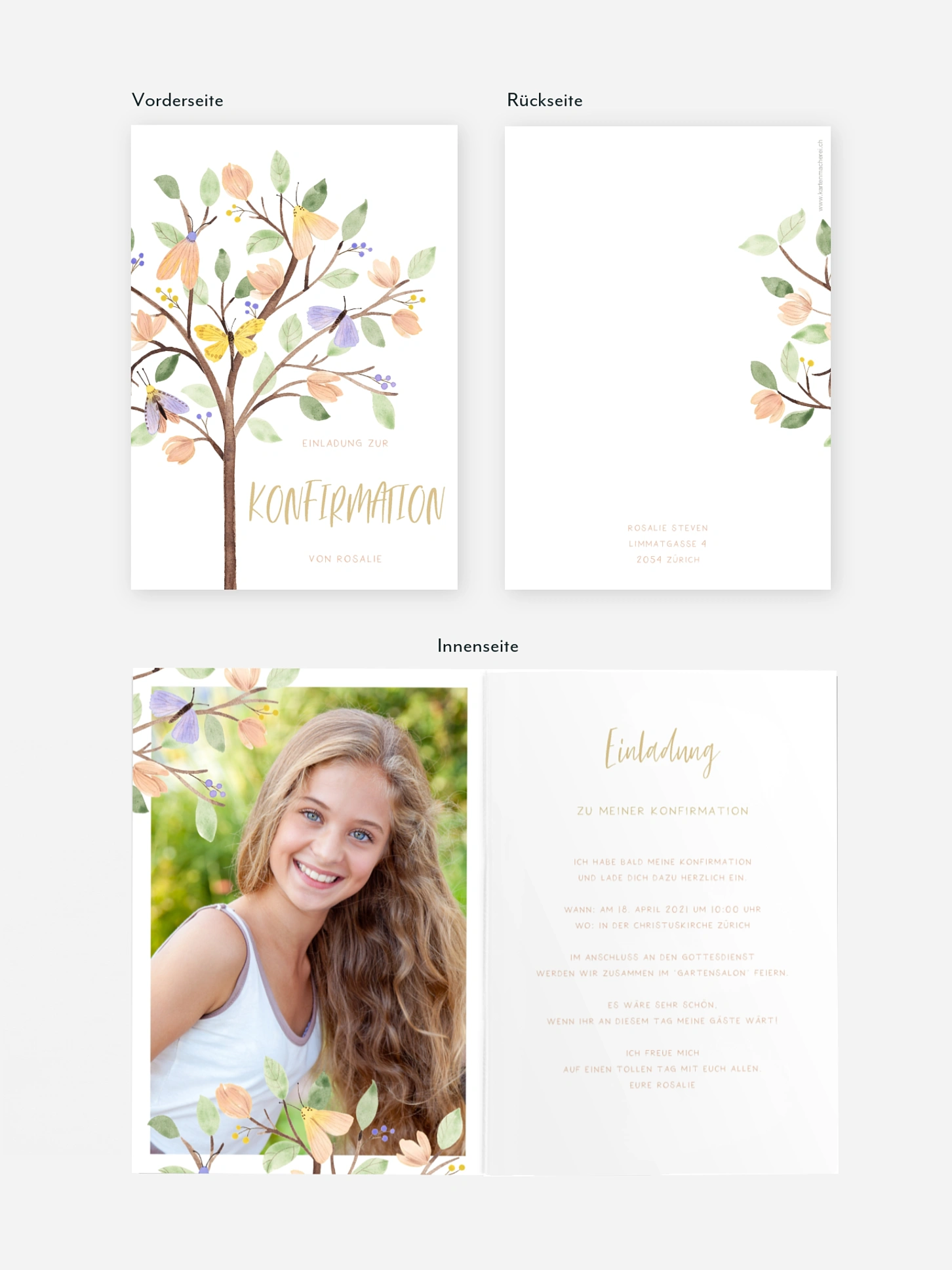Konfirmationseinladung Butterfly Tree