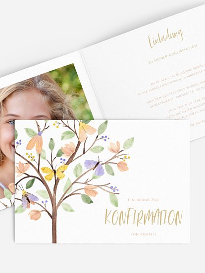 Konfirmationseinladung Butterfly Tree