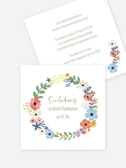 Kommunionseinladung Happy Wreath