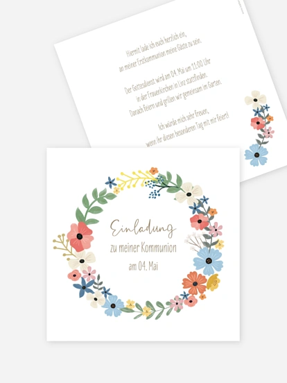 Kommunionseinladung Happy Wreath