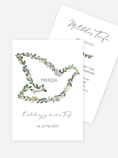 Taufeinladung Dove Leaves