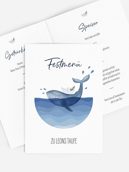 Menükarte Taufe Happy Whale