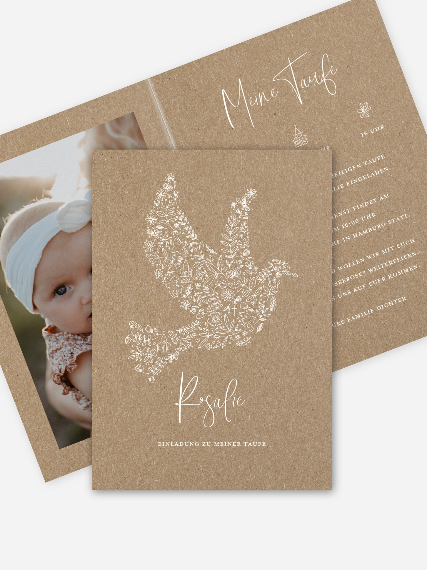Taufeinladung Dove's Blessing Kraftpapier
