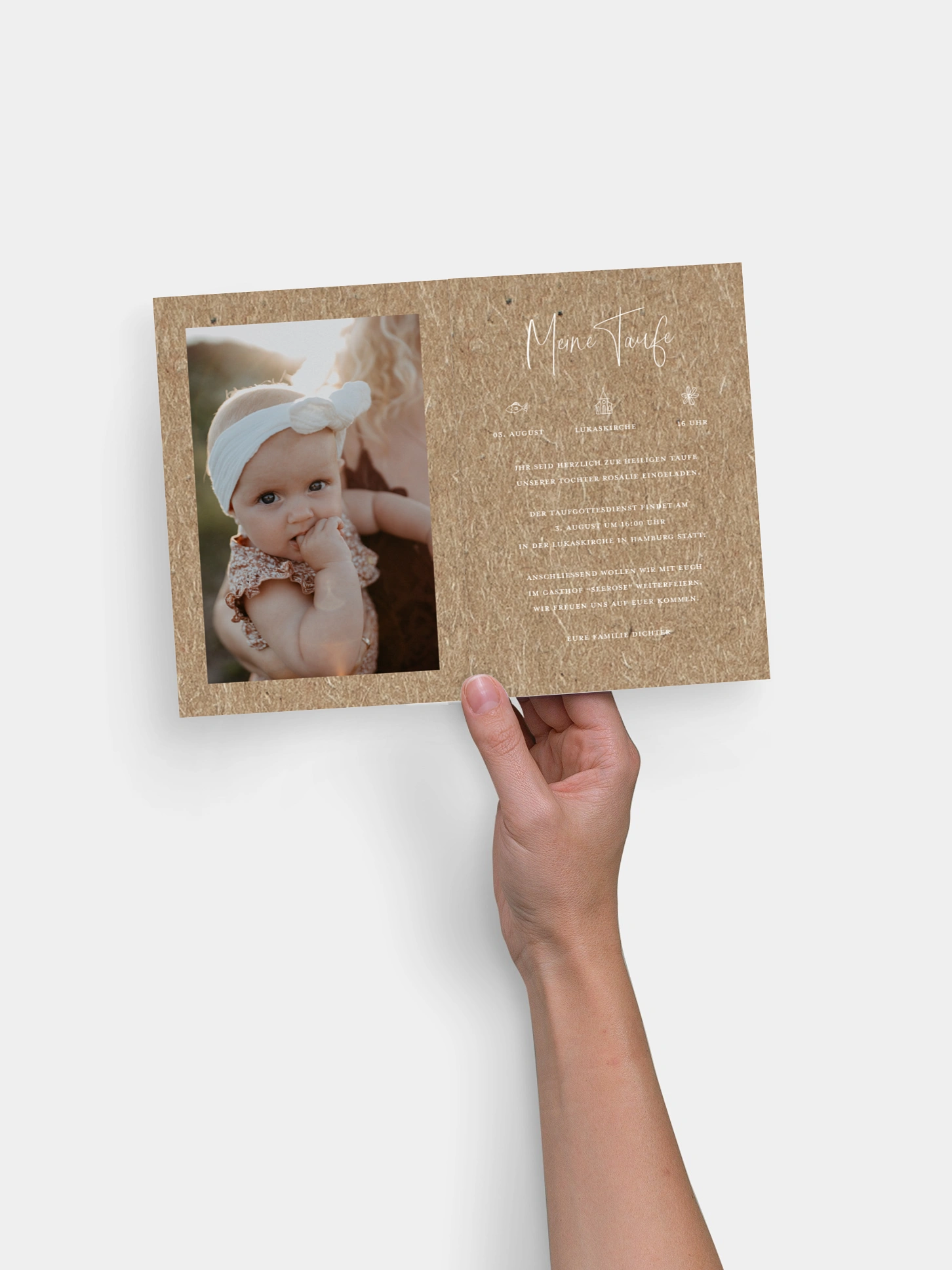 Taufeinladung Dove's Blessing Kraftpapier