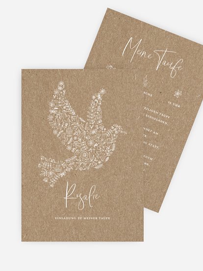 Taufeinladung Dove's Blessing Kraftpapier