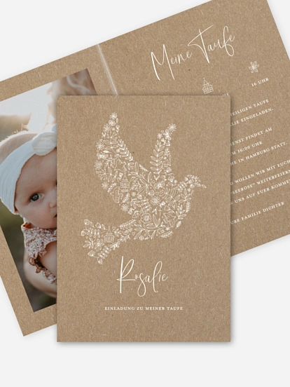 Taufeinladung Dove's Blessing Kraftpapier